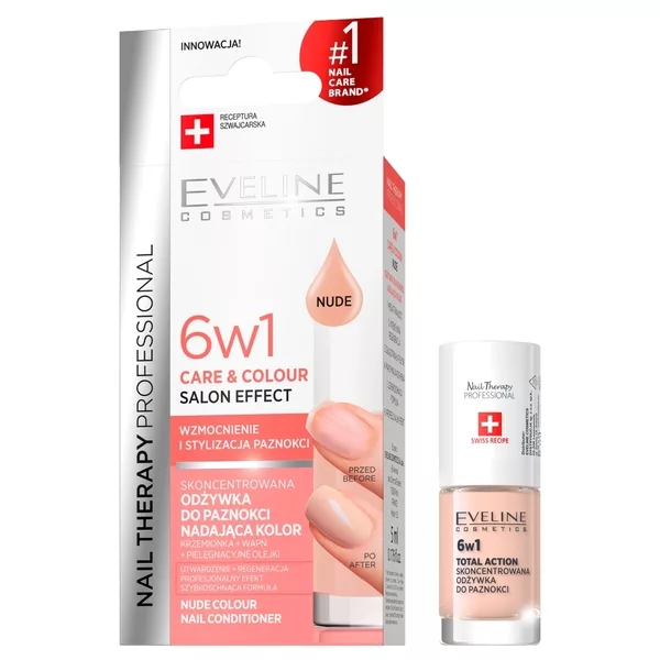 Eveline Nail Therapy Professional, skoncentrowana odżywka do paznokci nadająca kolor 6w1, nude, 5ml