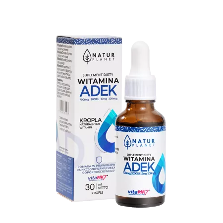 NaturPlanet, Witamina A+D+E+K naturalna/5kropli (A 800 mcg, D3 2000IU, E 12mg, K – 100mcg), 30ml