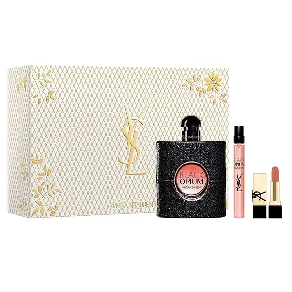 Yves Saint Laurent Black Opium Pour Femme zestaw woda perfumowana spray 90ml + woda perfumowana spray 10ml + pomadka do ust (W)