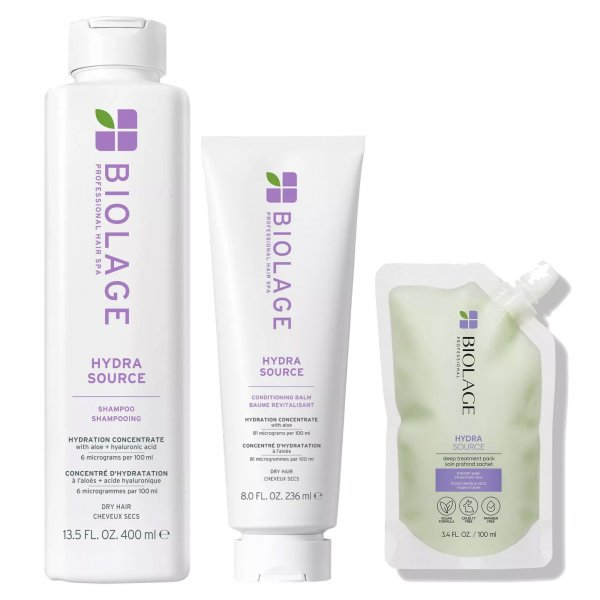 Biolage HydraSource, zestaw nawilżający do włosów suchych, szampon + odżywka + kuracja