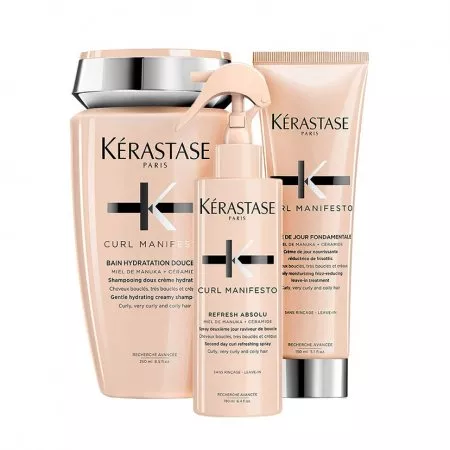 Kerastase Curl Manifesto, zestaw nawilżający do loków, szampon + krem + spray