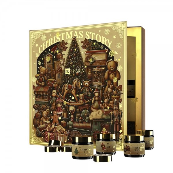 HiSkin Baśniowa Księga Kalendarz Adwentowy świeczki tealight 12x15ml + świeczki sojowe w słoiczkach 12x30ml