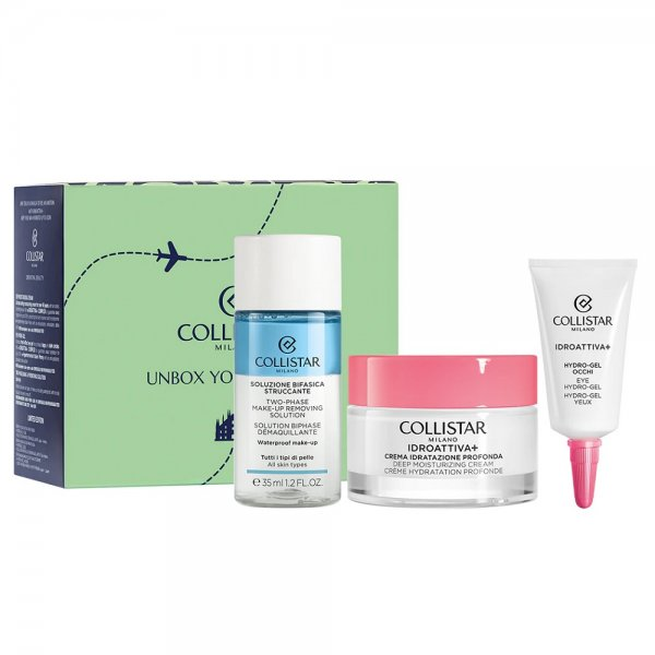 Collistar Unbox Your Confidence zestaw hydro-żel pod oczy 5ml + dwufazowy płyn do demakijażu 35ml + krem głęboko nawilżający 30ml