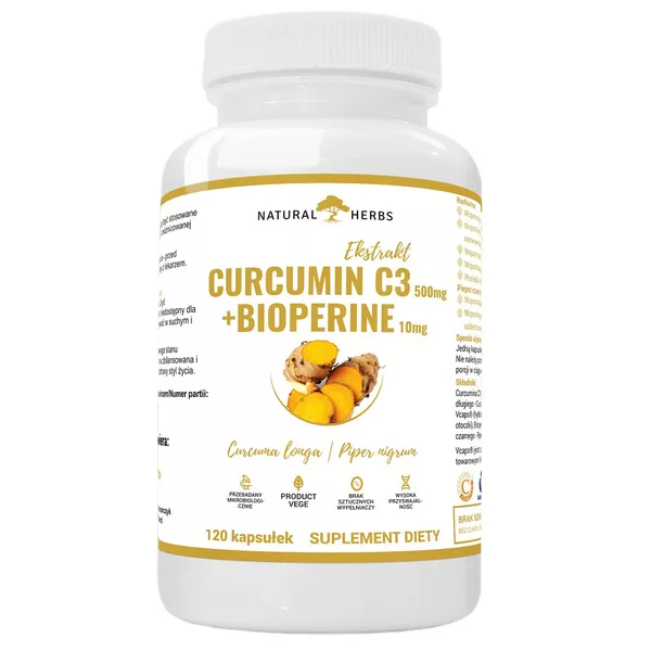 Natural Herbs Curcumin C3 500mg + Bioperine 10mg suplement diety 120 kapsułek