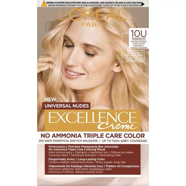 L'Oreal Paris Excellence Creme Universal Nudes, Trwała Farba do włosów, 10U Uniwersalny Bardzo Bardzo Jasny Blond
