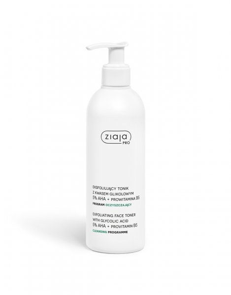 Ziaja Pro Program oczyszczający, eksfoliujący tonik z kwasem glikolowym 5% AHA + prowitamina B5, 270ml