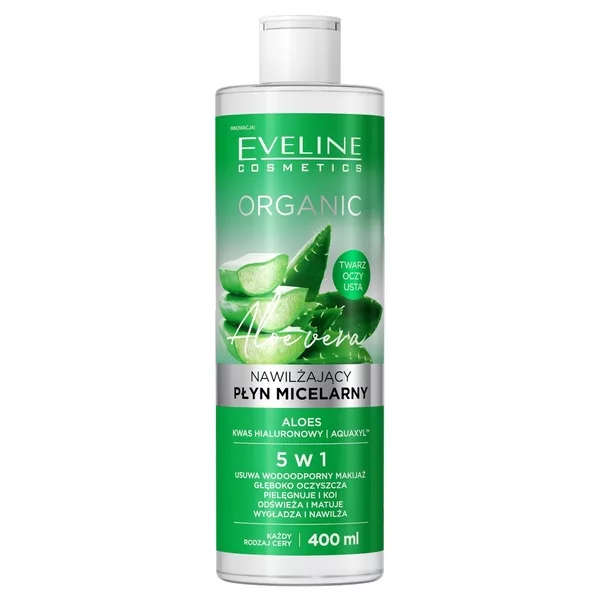 Eveline Organic, nawilżający płyn micelarny do demakijażu z aloesem, 400ml