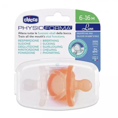 Chicco PhysioForma Luxe smoczek silikonowy uspokajający dla dzieci 6-16m Pomarańczowy 2szt.