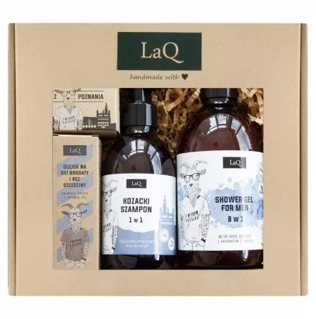 LaQ, Zestaw: Kozioł z Poznania - żel pod prysznic, szampon, olejek po goleniu oraz do brody i mydło w kostce