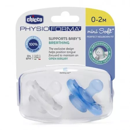 Chicco PhysioForma smoczek dla dzieci silikonowy uspokajający Mini Soft 0-2m Boy 2szt