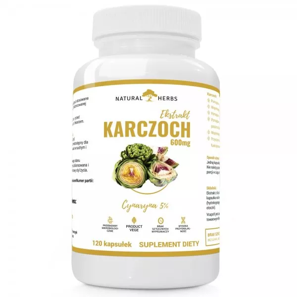 Natural Herbs Karczoch ekstrakt 600mg suplement diety 120 kapsułek