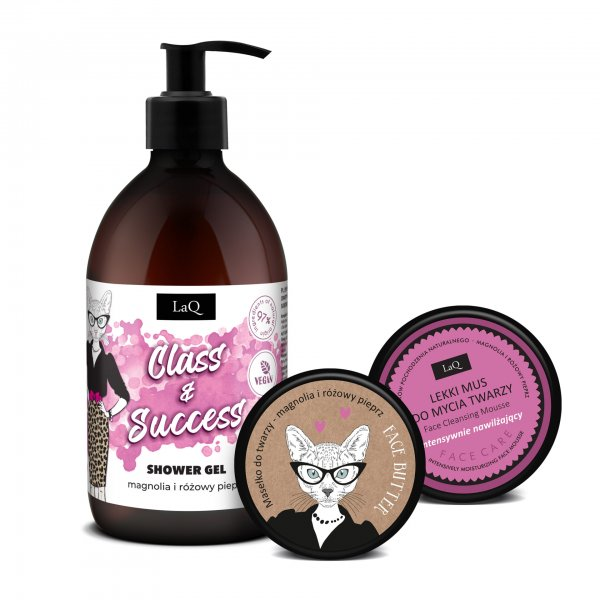 LaQ Magnolia Silver, zestaw, żel 500ml + masełko do twarzy 50ml + mus do twarzy 40g (sianko)