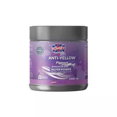 Ronney Professional Mask SILVER POWER Anti-Yellow Pigment, maska do włosów blond, rozjaśnianych i siwych 1000ml