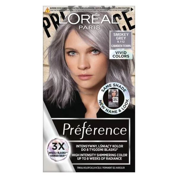 L'Oreal Paris Préférence Vivid Colors, trwała farba do włosów, 9.112 Smokey Grey