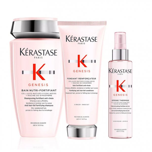Kerastase Genesis, zestaw przeciw utracie gęstości włosów, szampon + odżywka + termoochrona, 250ml + 200ml + 150ml