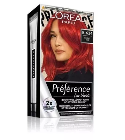 L'Oreal Paris Préférence Vivid Colors, trwała farba do włosów, 8.624 BRIGHT RED