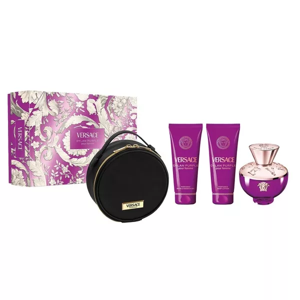 Versace Dylan Purple Pour Femme zestaw woda perfumowana spray 100ml + balsam do ciala 100ml + żel pod prysznic 100ml + kosmetyczka (W)