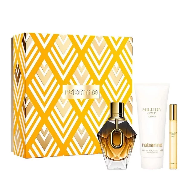 Paco Rabanne Million Gold For Her zestaw perfumy spray 90ml + balsam do ciała 100ml + perfumy spray 10ml (W)