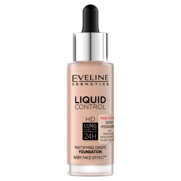 Eveline Cosmetics Liquid Control HD Long Lasting Formula 24H podkład do twarzy z dropperem 003 Ivory Beige 32ml