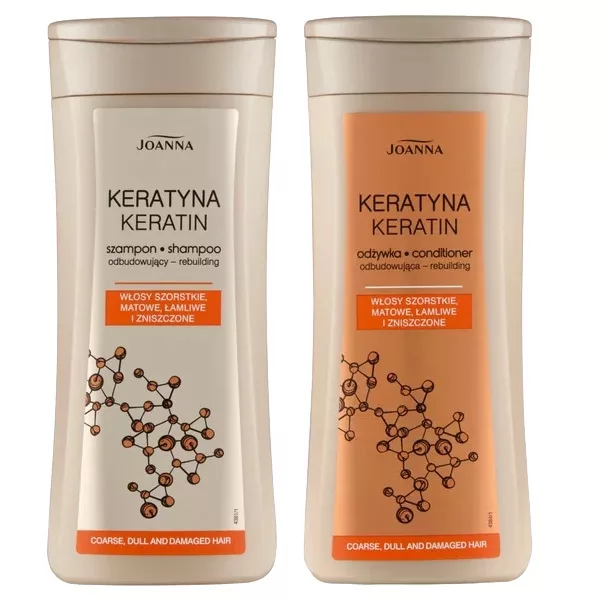 Joanna Keratyna, zestaw odbudowujący włosy zniszczone, szampon + odżywka, 200ml + 200g