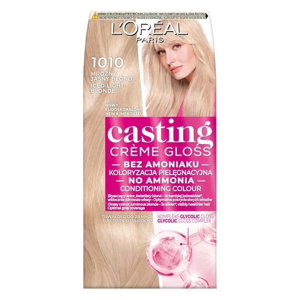 L'Oreal Paris Casting Crème Gloss Farba do włosów bez amoniaku, 1010 Mroźny Jasny Blond