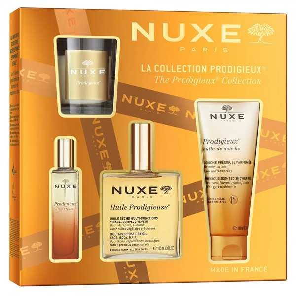 Nuxe The Prodigieux Collection zestaw suchy olejek regenerujący 100ml + perfumy 15ml + olejek pod prysznic 100ml + świeca zapachowa 60g (W)