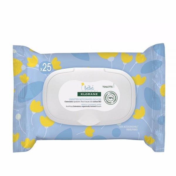 Klorane Bebe Gentle Cleansing Wipes delikatne chusteczki oczyszczające dla dzieci 25szt