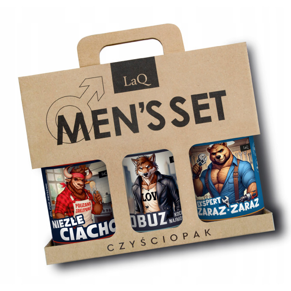 LaQ Czyściopak męski zestaw do ciała, Niezłe ciacho/Łobuz kocha najmocniej/Ekspert zaraz zaraz, 3x500ml