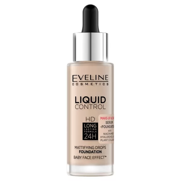 Eveline Cosmetics Liquid Control HD Long Lasting Formula 24H podkład do twarzy z dropperem 010 Light Beige 32ml