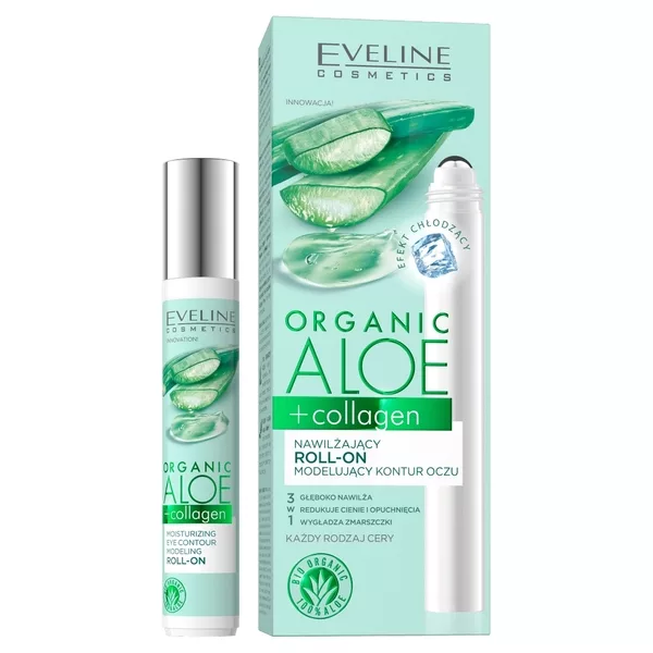 Eveline Organic Aloe + Collagen, nawilżający roll-on modelujący kontur oczu, 15ml
