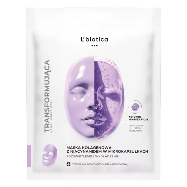 L\'biotica Maska kolagenowa z niacynamidem w mikrokapsułkach Rozświetlenie i Wygładzenie 1szt.