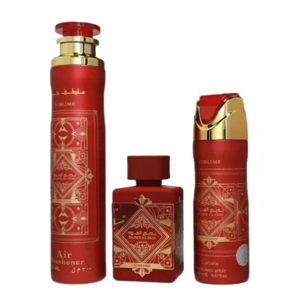 Lattafa Bade'e Al Oud Sublime zestaw woda perfumowana spray 100ml + dezodorant spray 200ml + odświeżacz powietrza 300ml (U)
