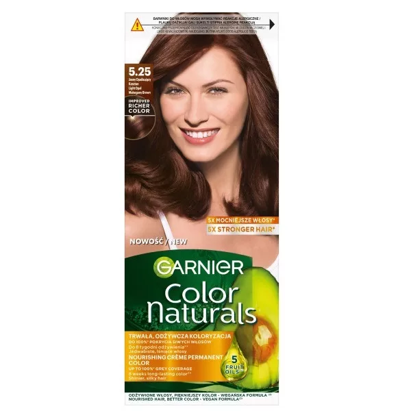 Garnier Color Naturals 5.25 Jasny opalizujący kasztan, farba do włosów, do 100% pokrycia siwych włosów