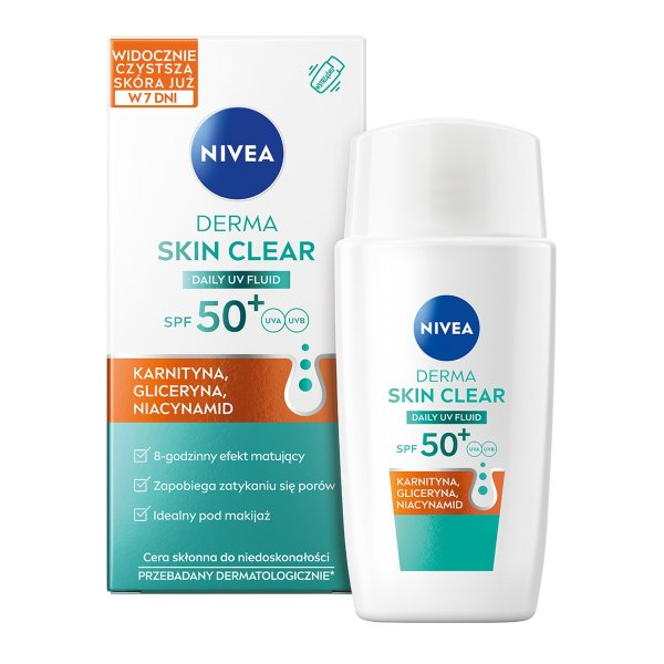 Nivea Derma Skin Clear Daily UV fluid SPF50+ pod makijaż 40ml