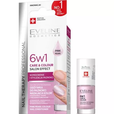 Eveline Nail Therapy Professional, skoncentrowana odżywka do paznokci nadająca kolor 6w1, pink pearl, 5ml