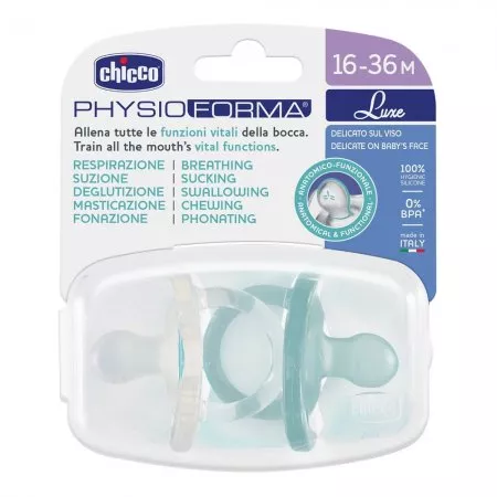 Chicco PhysioForma Luxe smoczek silikonowy uspokajający dla dzieci 16-36m Niebieski 2szt.