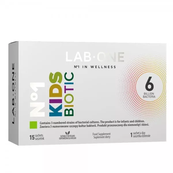 LAB ONE N°1 KidsBiotic probiotyk suplement diety podnoszący odporność niemowląt i dzieci 15 saszetek