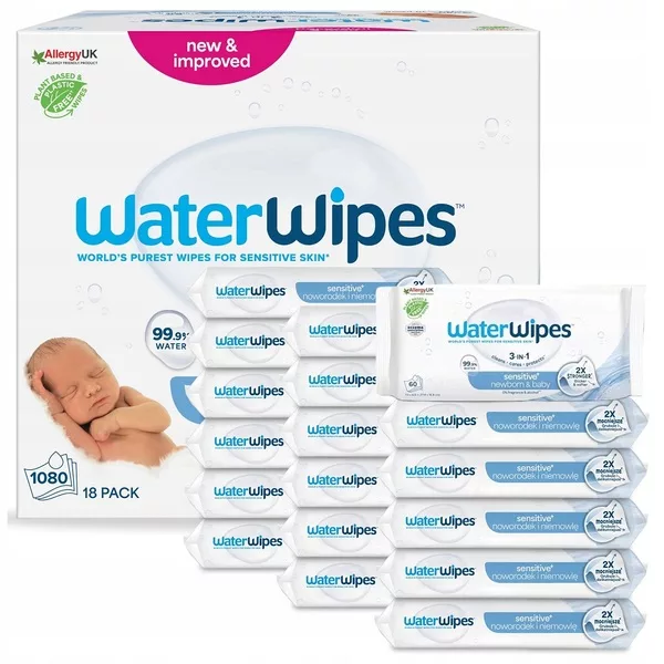 WaterWipes Sensitive+ Noworodek i Niemowlę chusteczki nawilżane 18x60szt.