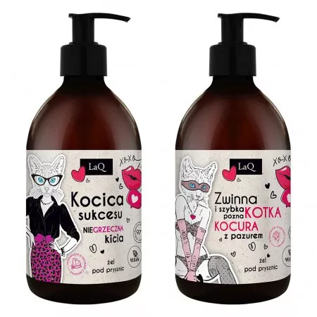 LaQ, walentynkowy zestaw żeli do mycia ciała i rąk dla kobiet, Kocica + Kotka, 2x 500ml