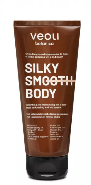 Veoli Botanica Silky Smooth Body, wygładzająco - nawilżająca maska do ciała w formie peelingu 2w1 z 3 % betainy, 180ml