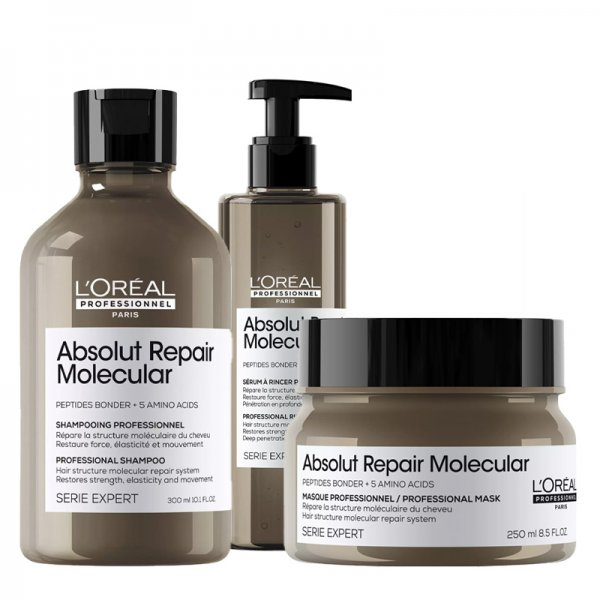 Loreal Absolut Repair Molecular, zestaw wzmacniający zniszczone włosy, szampon + maska + serum