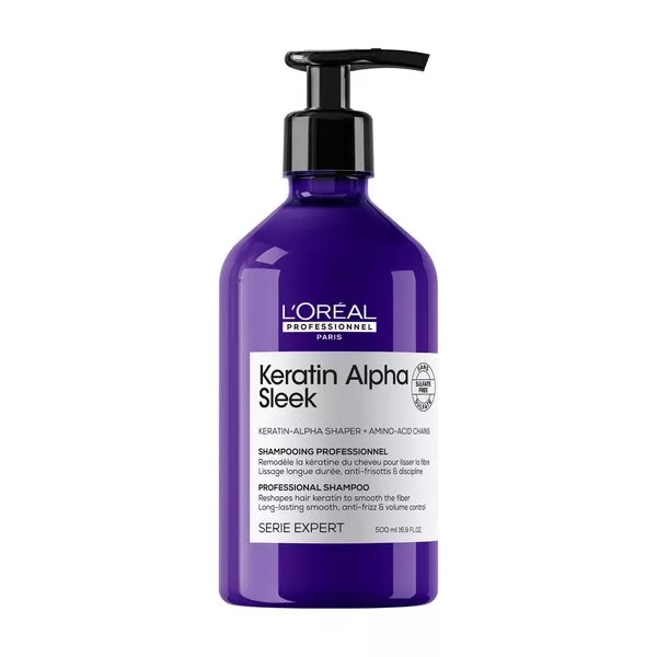 Loreal Keratin Alpha Sleek, szampon wygładzający do włosów puszących się, 500ml
