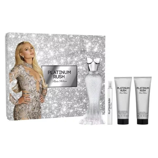 Paris Hilton Platinum Rush zestaw woda perfumowana spray 100ml + woda perfumowana spray 10ml + balsam do ciała 90ml + żel pod prysznic 90ml (W)