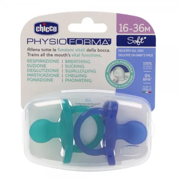 Chicco PhysioForma Soft smoczek silikonowy uspokajający 16-36m Niebieski 2szt.