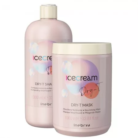 Inebrya Ice Cream Dry-T, zestaw XL do włosów suchych, puszących się i po zabiegach, szampon + maska