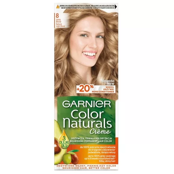 Garnier Color Naturals 8 Jasny blond, odżywcza farba do włosów, do 100% pokrycia siwych włosów