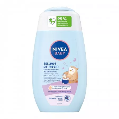 Nivea Baby żel 2w1 do mycia ciała i włosów na dobranoc dla dzieci 200ml