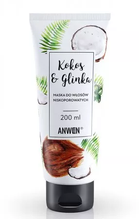 Anwen, maska do włosów o niskiej porowatości, Kokos i glinka, 200ml