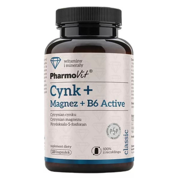 Pharmovit Cynk + Magnez + B6 Active suplement diety 120 kapsułek - data ważności (10.2026)