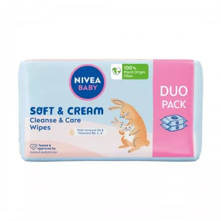 Nivea Baby Soft & Cream chusteczki biodegradowalne dla dzieci, 2x57szt